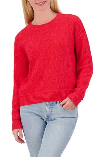 Lucky Brand Heart Stitch Sweater In Red