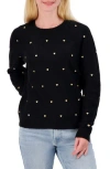 Lucky Brand Heart Stud Crewneck Sweater In Black Combo