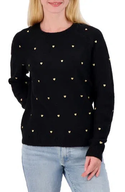 Lucky Brand Heart Stud Crewneck Sweater In Black Combo