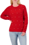 Lucky Brand Heart Stud Crewneck Sweater In Red Combo