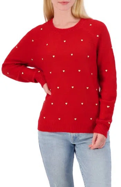 Lucky Brand Heart Stud Crewneck Sweater In Red Combo