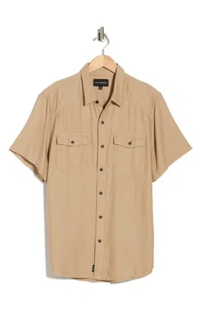 Lucky Brand Herringbone Short Sleeve Western Shirt In Brown