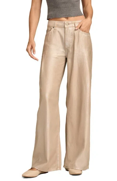 Lucky Brand High Waist Metallic Palazzo Wide Leg Pants In Crushin On Khaki Wash