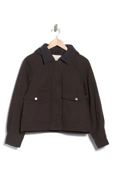 Lucky Brand Hooded Cropped Barn Jacket In Burgundy
