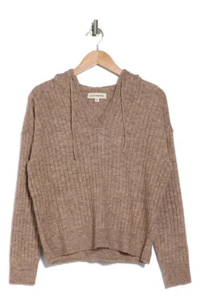 Lucky Brand Hooded Ribbed Sweater In Deep Taupe