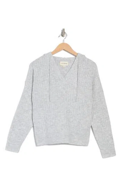 Lucky Brand Hooded Ribbed Sweater In Heather Grey