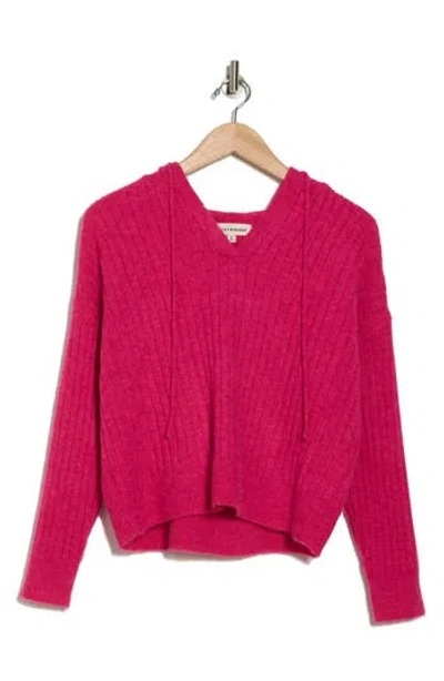 Lucky Brand Hooded Ribbed Sweater In Pink Power