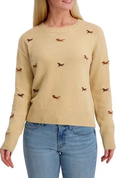Lucky Brand Horse Embroidered Cotton Blend Sweater In Brown