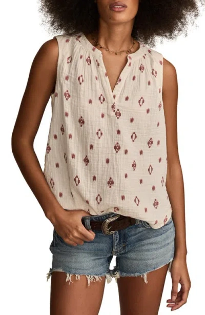 Lucky Brand Ikat Print Sleeveless Cotton Gauze Top In Neutral