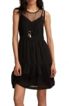 Lucky Brand Illusion Lace Detail Minidress In Black