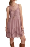 Lucky Brand Illusion Lace Detail Minidress In Pink