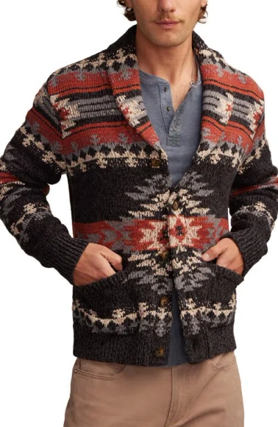 Lucky Brand Intarsia Blanket Cotton Shawl Collar Cardigan In Multi