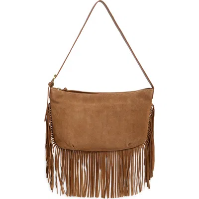 Lucky Brand Ivy Fringe Suede Shoulder Bag In Honey Tan Soft Cow Suede
