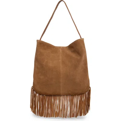 Lucky Brand Ivy Fringe Suede Tote In Honey Tan Soft Cow Suede