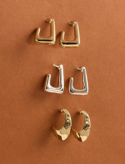 Lucky Brand J Shape Hoop Earring Set In Gold