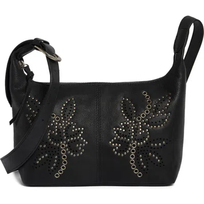 Lucky Brand Jann Studded Leather Crossbody Bag In Black Goat Pickle Le