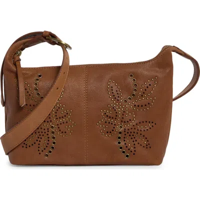 Lucky Brand Jann Studded Leather Crossbody Bag In Honey Tan Goat Pickle Le