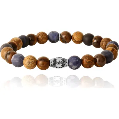 Lucky Brand Jasper And Tigers Eye Beaded Elastic Bracelet In Brown