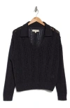 Lucky Brand Johnny Collar Textured Pullover Sweater In Jet Black