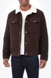 Lucky Brand Kenton Corduroy Faux Shearling Lined Trucker Jacket In Chocolate