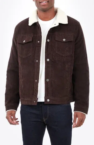 Lucky Brand Kenton Corduroy Faux Shearling Lined Trucker Jacket In Chocolate