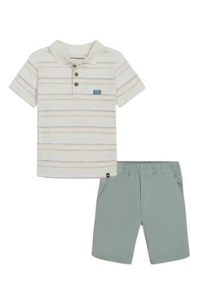 Lucky Brand Kids' Cotton Polo & Shorts Set In Beige/green