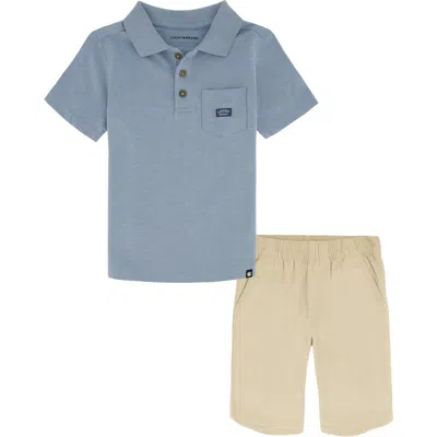 Lucky Brand Kids' Cotton Polo & Shorts Set In Blue/beige