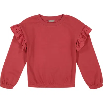 Lucky Brand Kids' Embroidered Eyelet Ruffle Sweater In Garnet Rose