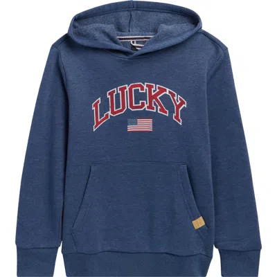 Lucky Brand Kids' Flag Graphic Hoodie In Dark Denim Hthr
