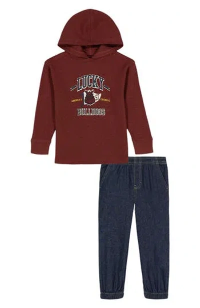 Lucky Brand Kids' Logo Knit Hoodie & Joggers Set In Burgundy
