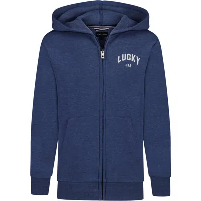 Lucky Brand Kids' Logo Print Fleece Zip Hoodie In Blue