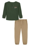 Lucky Brand Kids' Long Sleeve Thermal Henley & Pants Set In Green