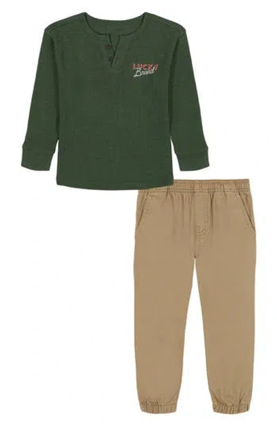 Lucky Brand Kids' Long Sleeve Thermal Henley & Pants Set In Green
