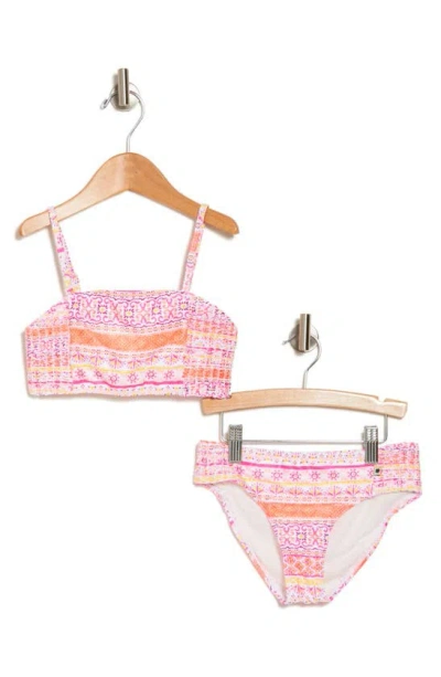 Lucky Brand Kids' Print Two-piece Bikini In Bright Melon