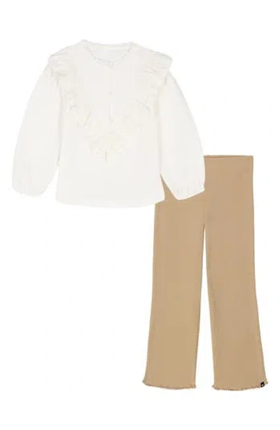 Lucky Brand Kids' Ruffle Top & Leggings Set In White