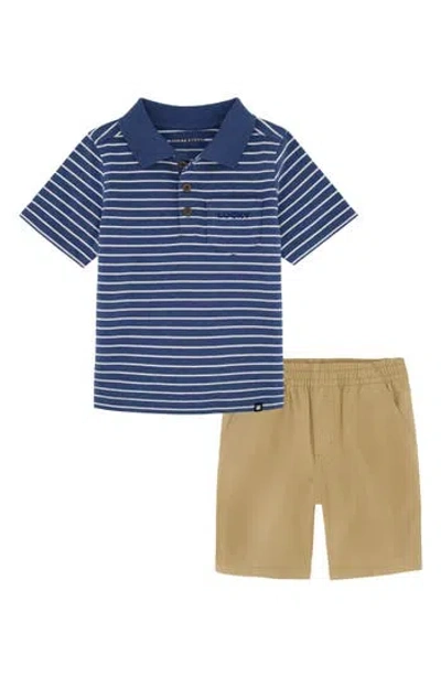 Lucky Brand Kids' Baby Boy's & Little Boy's 2-piece Striped Polo Shirt & Shorts Set In Navy Khaki