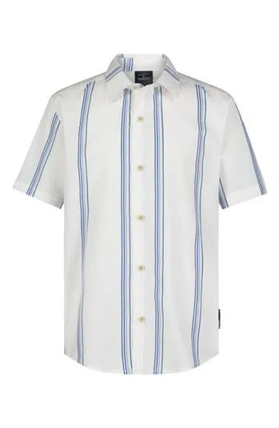 Lucky Brand Kids' Vertical Stripe Short Sleeve Button-up Shirt In Cloud Dancer