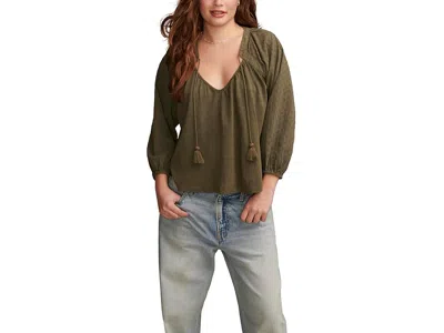 Lucky Brand Knit Mix Peasant Blouse In Green