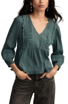 Lucky Brand Lace Accent Cotton Peplum Top In Green