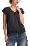 Lucky Brand Lace Cap Sleeve Shirt In Black