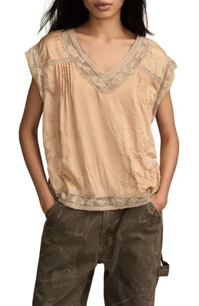 LUCKY BRAND LUCKY BRAND LACE CAP SLEEVE SHIRT