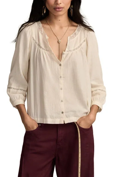 Lucky Brand Lace Detail Cotton Top In White
