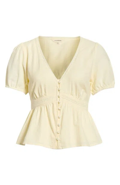 Lucky Brand Lace Detail Linen Blend Peplum Top In Yellow