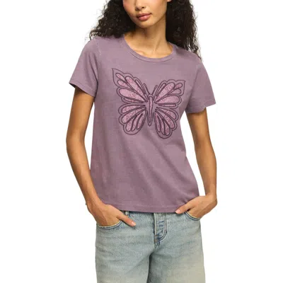 Lucky Brand Lace Embroidered Butterfly Cotton T-shirt In Purple