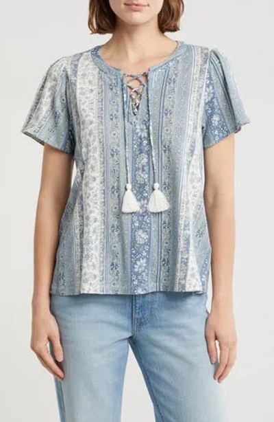 Lucky Brand Lace Front Top In Blue