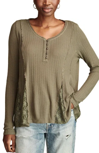 Lucky Brand Lace Godet Swing Henley In Olive