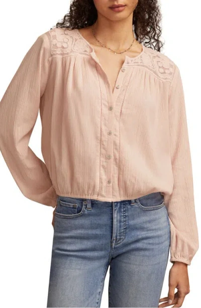 Lucky Brand Lace Inset Bubble Hem Cotton Button-up Shirt In Pink