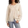 Lucky Brand Lace Inset Cotton Button-up Peasant Top In Neutral
