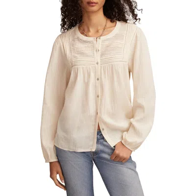 LUCKY BRAND LUCKY BRAND LACE INSET COTTON BUTTON-UP PEASANT TOP