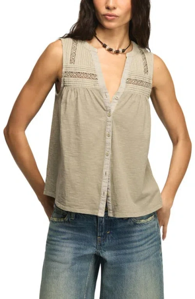 Lucky Brand Lace Inset Cotton Button-up Tank In Neutral